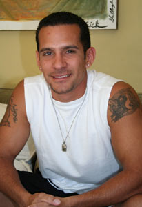 Muscular straight guy Armando in his white shirt